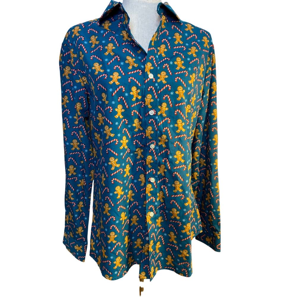 Simon Banks Gingerbread man/candy cane holiday button‎ up shirt